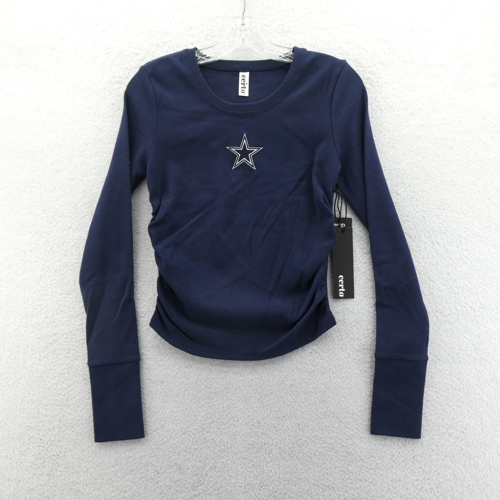 Certo Shirt Womens Small Dallas Cowboys Navy Blue Star Ruched Synergy Athleisure